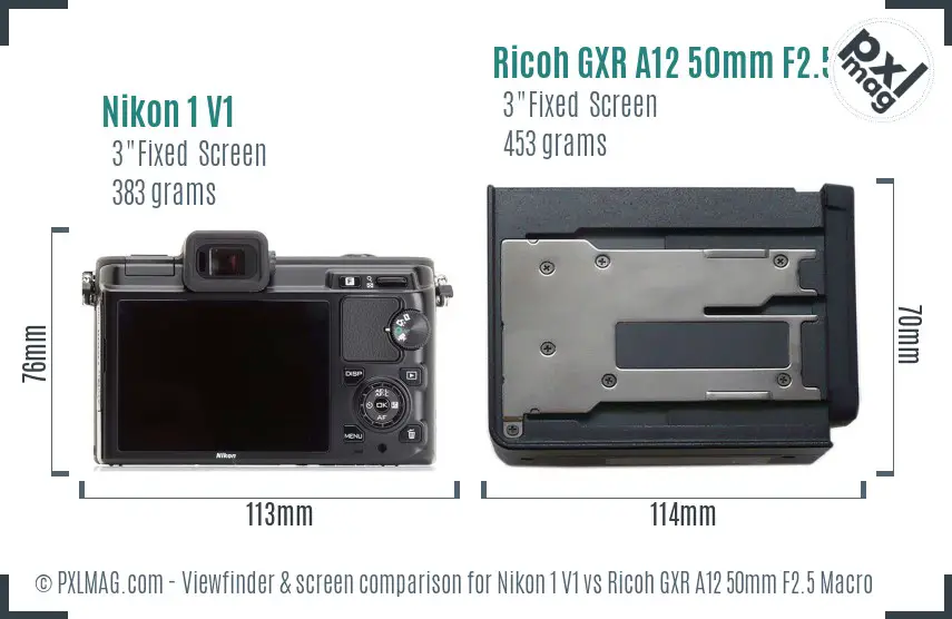 Nikon 1 V1 vs Ricoh GXR A12 50mm F2.5 Macro Screen and Viewfinder comparison