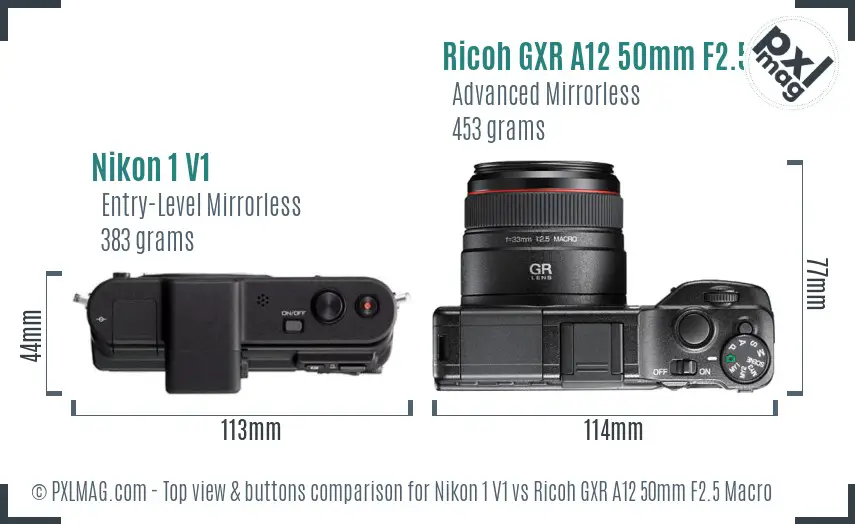Nikon 1 V1 vs Ricoh GXR A12 50mm F2.5 Macro top view buttons comparison