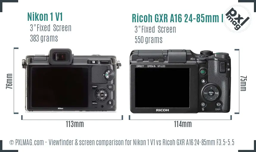 Nikon 1 V1 vs Ricoh GXR A16 24-85mm F3.5-5.5 Screen and Viewfinder comparison
