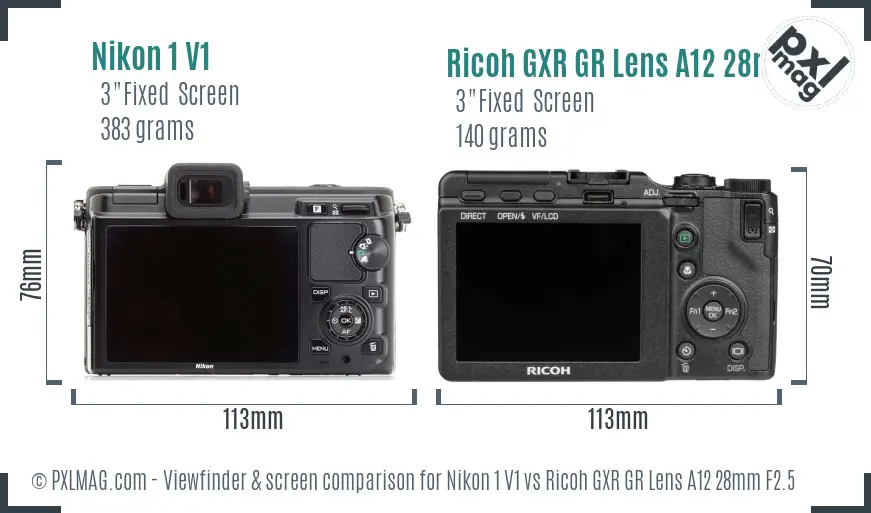 Nikon 1 V1 vs Ricoh GXR GR Lens A12 28mm F2.5 Screen and Viewfinder comparison