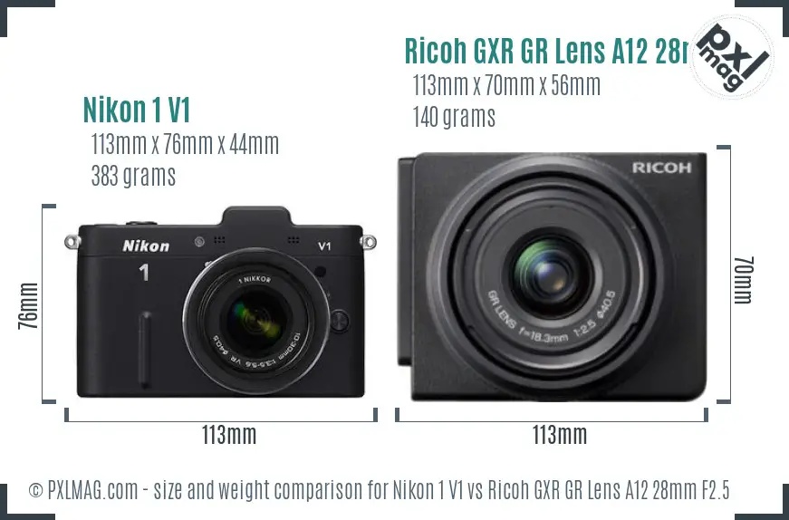 Nikon 1 V1 vs Ricoh GXR GR Lens A12 28mm F2.5 size comparison