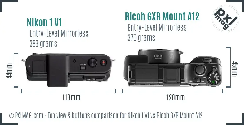Nikon 1 V1 vs Ricoh GXR Mount A12 top view buttons comparison