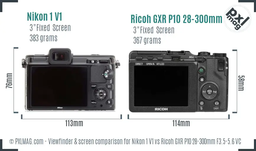 Nikon 1 V1 vs Ricoh GXR P10 28-300mm F3.5-5.6 VC Screen and Viewfinder comparison