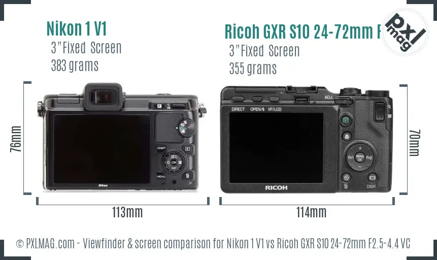 Nikon 1 V1 vs Ricoh GXR S10 24-72mm F2.5-4.4 VC Screen and Viewfinder comparison
