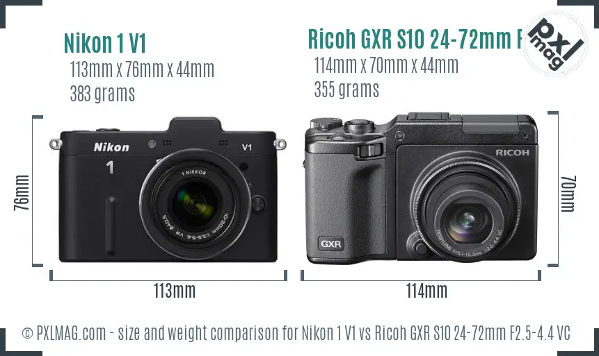 Nikon 1 V1 vs Ricoh GXR S10 24-72mm F2.5-4.4 VC size comparison
