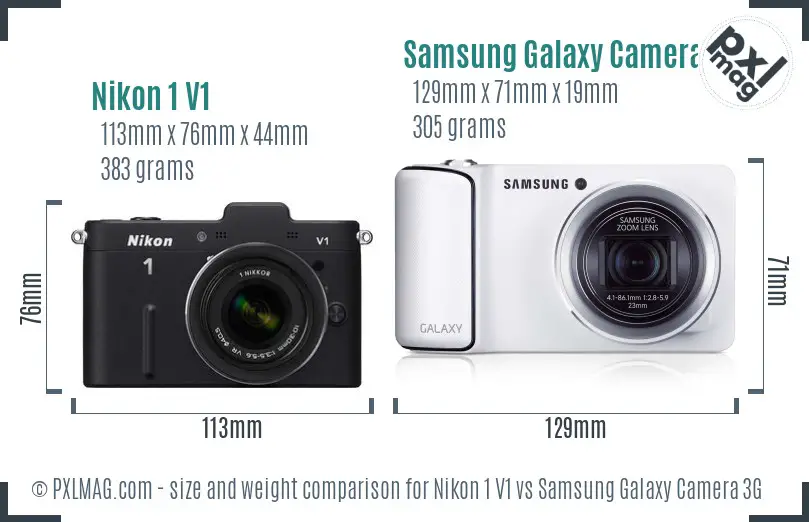 Nikon 1 V1 vs Samsung Galaxy Camera 3G size comparison