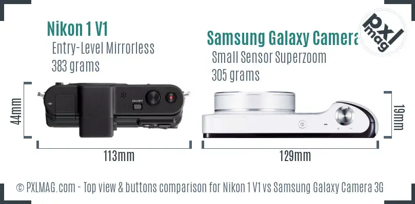 Nikon 1 V1 vs Samsung Galaxy Camera 3G top view buttons comparison
