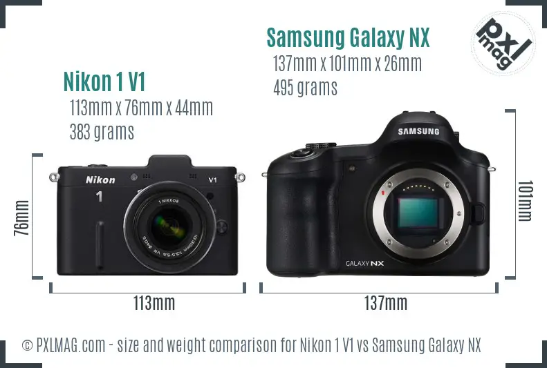 Nikon 1 V1 vs Samsung Galaxy NX size comparison