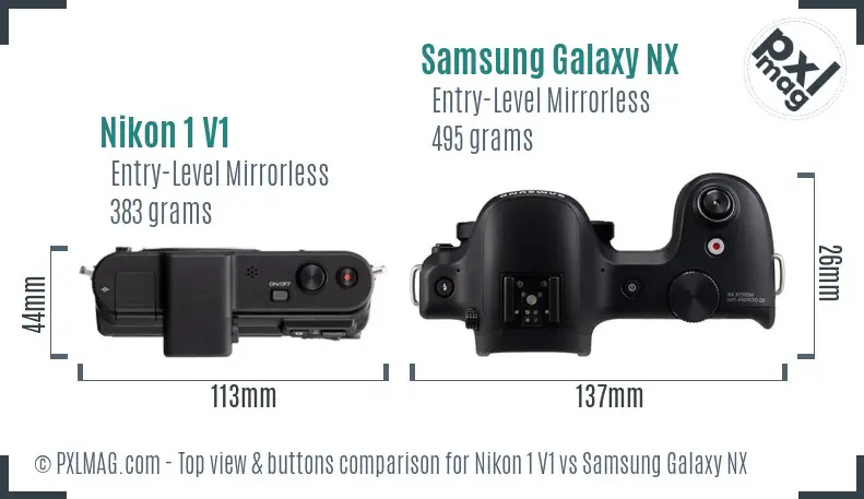 Nikon 1 V1 vs Samsung Galaxy NX top view buttons comparison