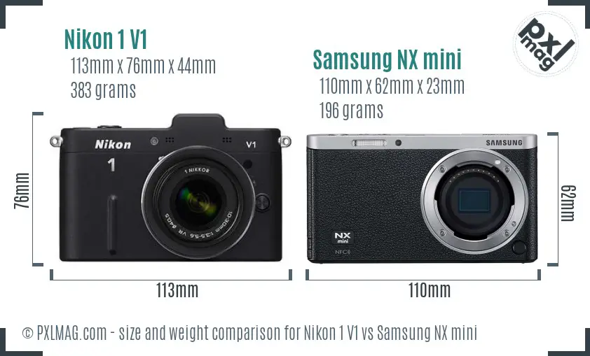 Nikon 1 V1 vs Samsung NX mini size comparison