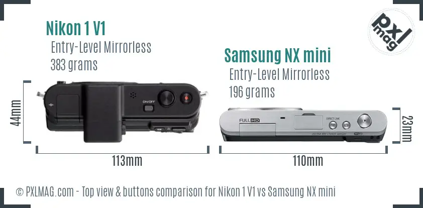 Nikon 1 V1 vs Samsung NX mini top view buttons comparison