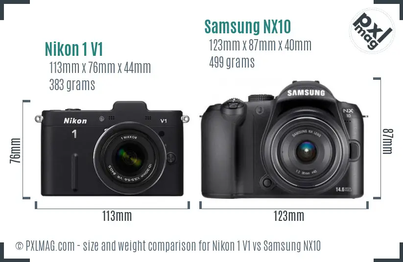 Nikon 1 V1 vs Samsung NX10 size comparison