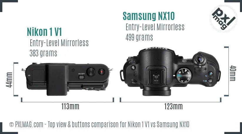 Nikon 1 V1 vs Samsung NX10 top view buttons comparison