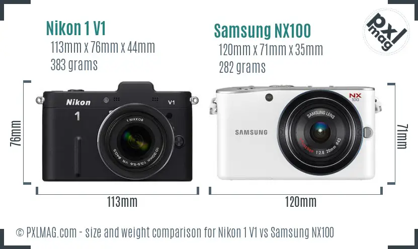 Nikon 1 V1 vs Samsung NX100 size comparison