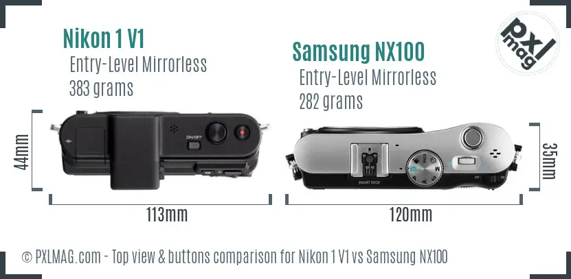 Nikon 1 V1 vs Samsung NX100 top view buttons comparison