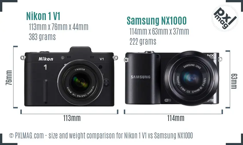 Nikon 1 V1 vs Samsung NX1000 size comparison
