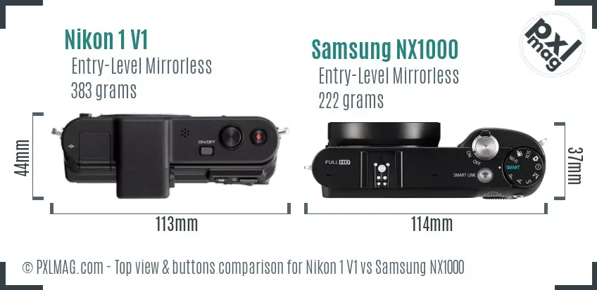 Nikon 1 V1 vs Samsung NX1000 top view buttons comparison