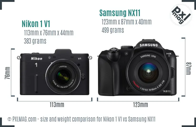 Nikon 1 V1 vs Samsung NX11 size comparison