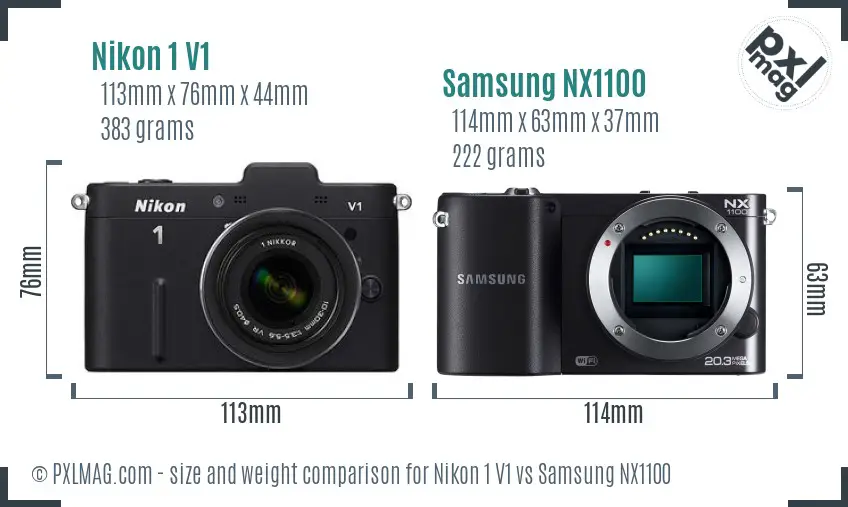 Nikon 1 V1 vs Samsung NX1100 size comparison