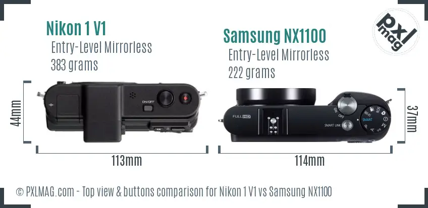 Nikon 1 V1 vs Samsung NX1100 top view buttons comparison