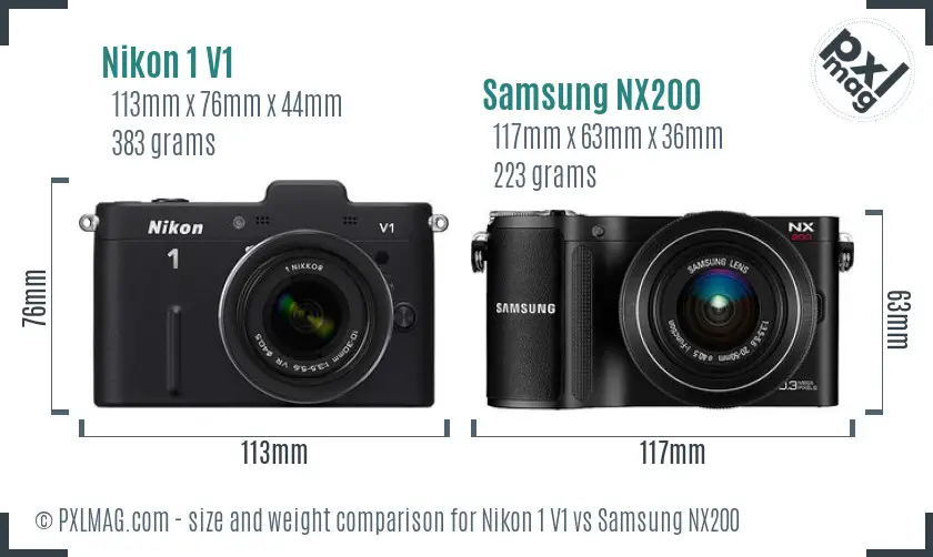 Nikon 1 V1 vs Samsung NX200 size comparison