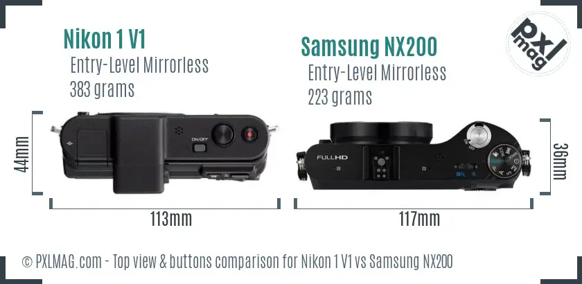 Nikon 1 V1 vs Samsung NX200 top view buttons comparison
