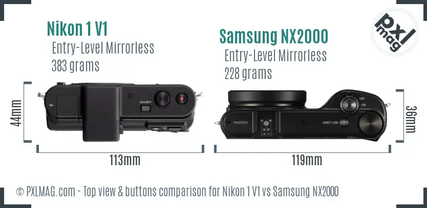 Nikon 1 V1 vs Samsung NX2000 top view buttons comparison