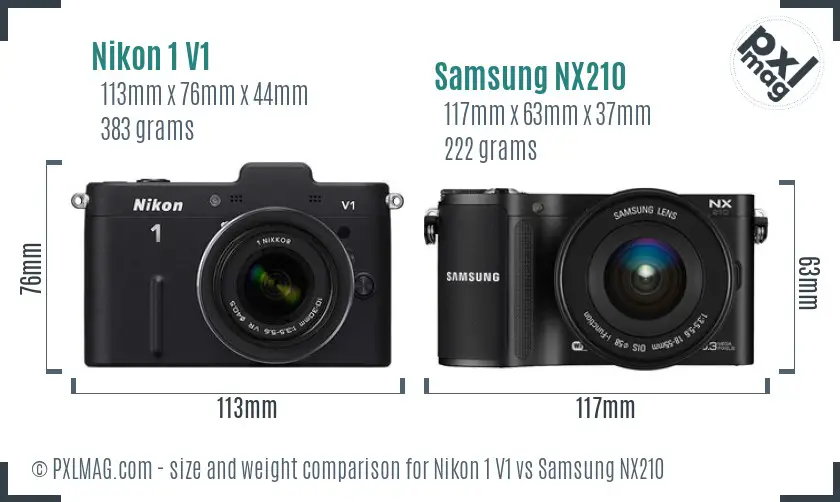 Nikon 1 V1 vs Samsung NX210 size comparison