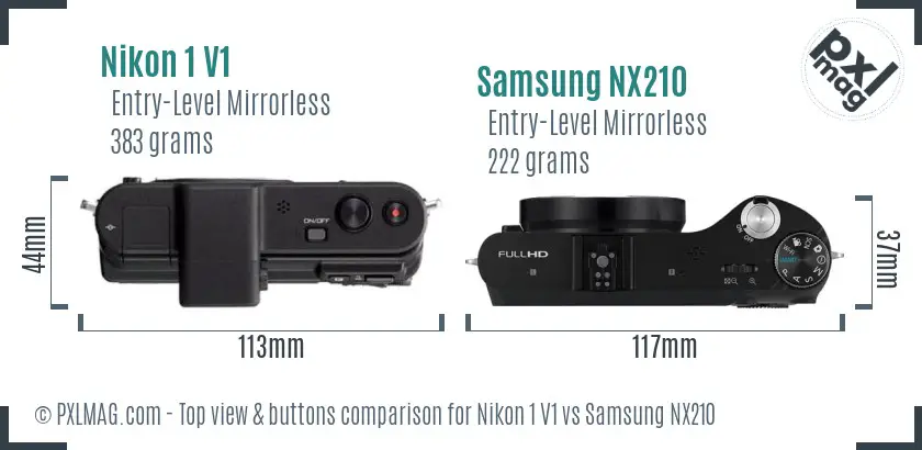 Nikon 1 V1 vs Samsung NX210 top view buttons comparison