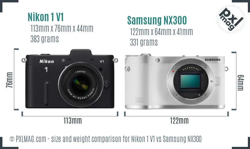 Nikon 1 V1 vs Samsung NX300 size comparison
