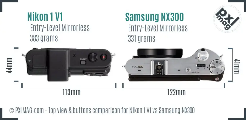 Nikon 1 V1 vs Samsung NX300 top view buttons comparison