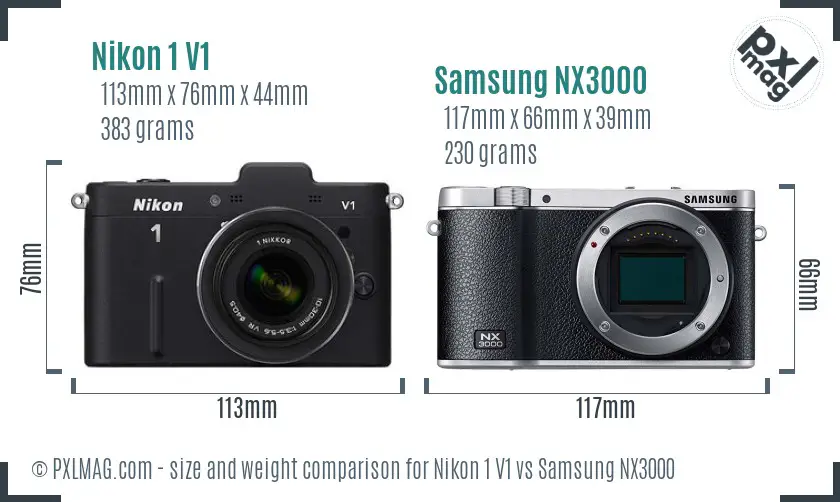 Nikon 1 V1 vs Samsung NX3000 size comparison