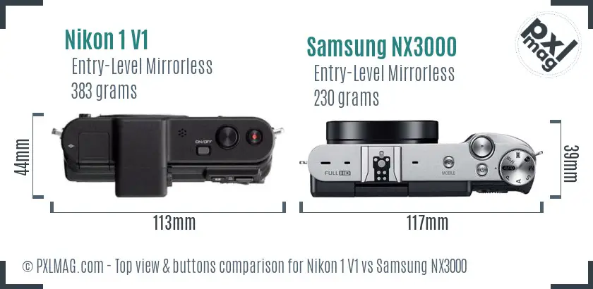 Nikon 1 V1 vs Samsung NX3000 top view buttons comparison