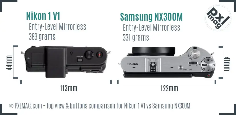 Nikon 1 V1 vs Samsung NX300M top view buttons comparison Nikon 1 V1 vs Samsung NX300M top view buttons comparison