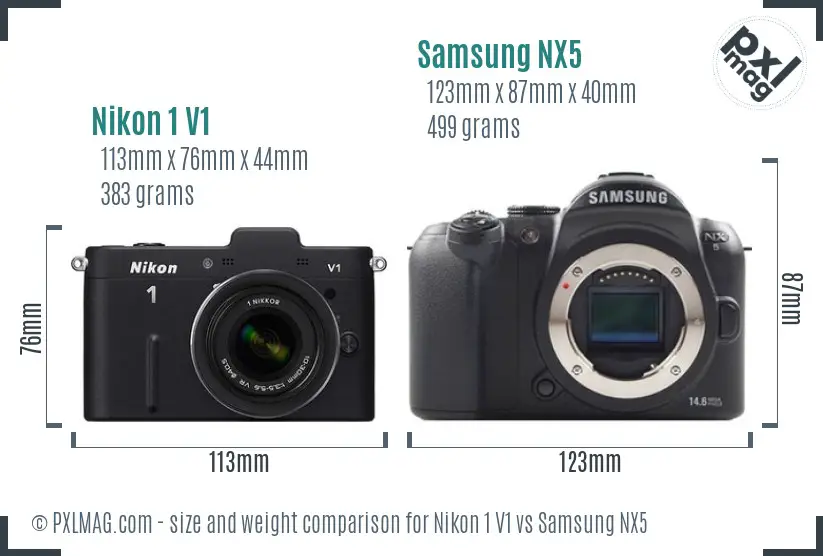 Nikon 1 V1 vs Samsung NX5 size comparison Nikon 1 V1 vs Samsung NX5 size comparison