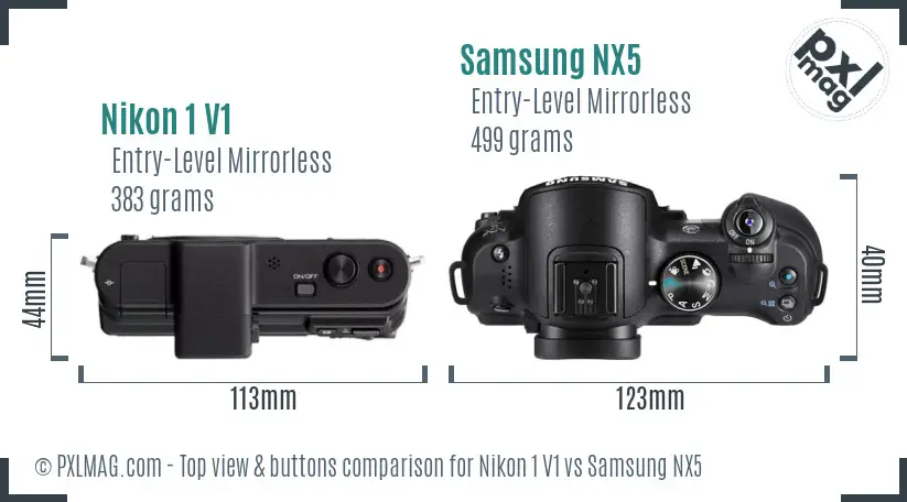 Nikon 1 V1 vs Samsung NX5 top view buttons comparison Nikon 1 V1 vs Samsung NX5 top view buttons comparison
