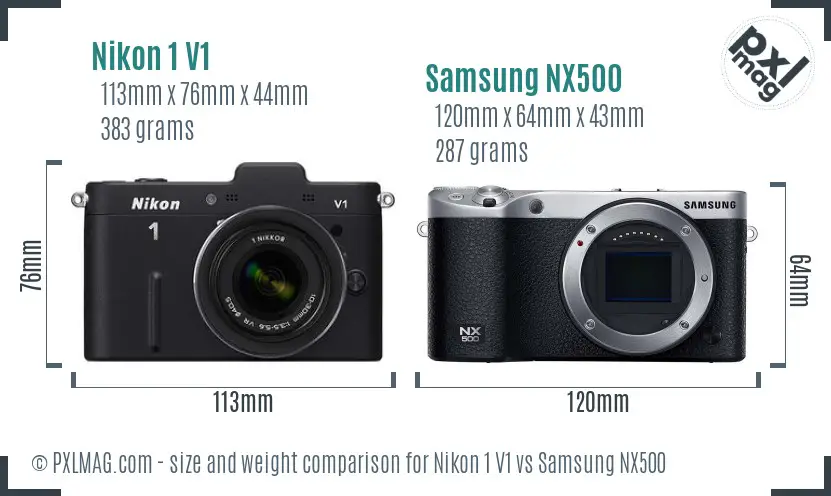 Nikon 1 V1 vs Samsung NX500 size comparison