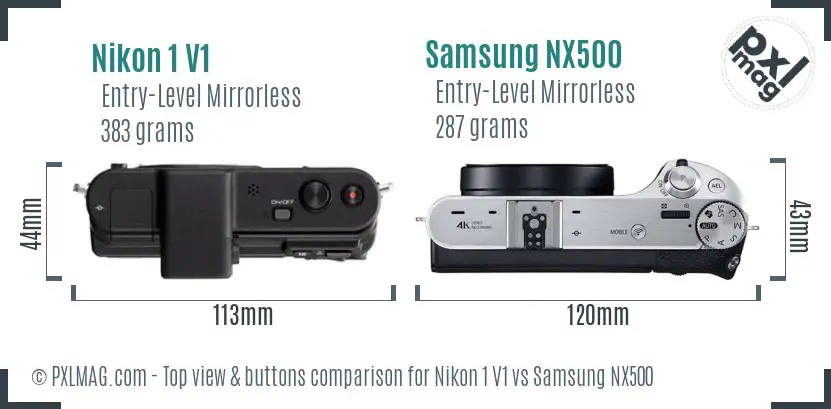 Nikon 1 V1 vs Samsung NX500 top view buttons comparison