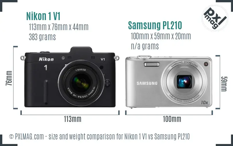 Nikon 1 V1 vs Samsung PL210 size comparison