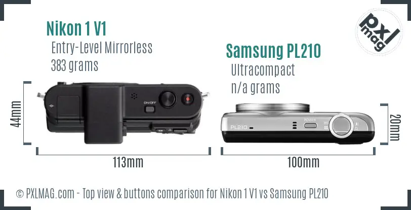 Nikon 1 V1 vs Samsung PL210 top view buttons comparison
