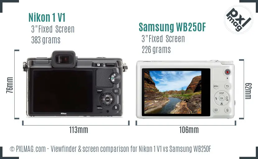 Nikon 1 V1 vs Samsung WB250F Screen and Viewfinder comparison