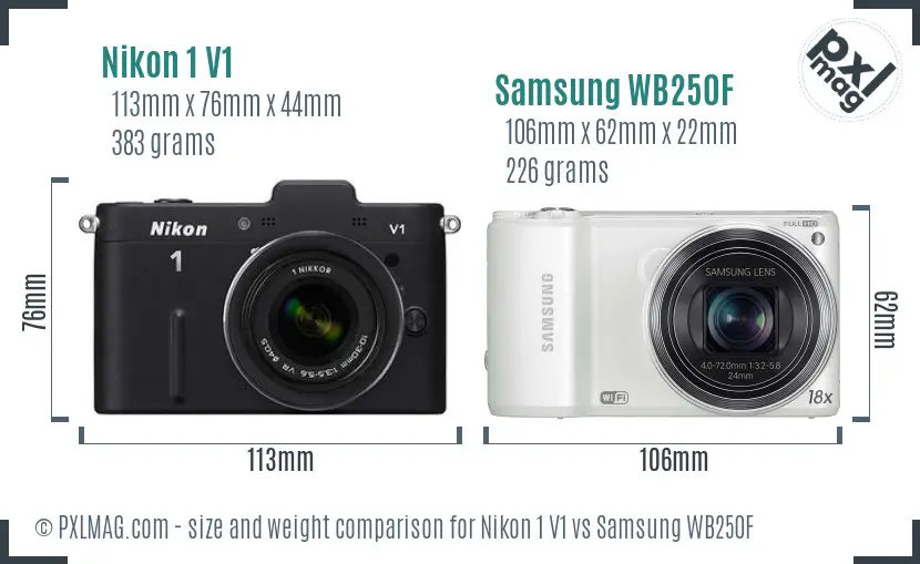 Nikon 1 V1 vs Samsung WB250F size comparison
