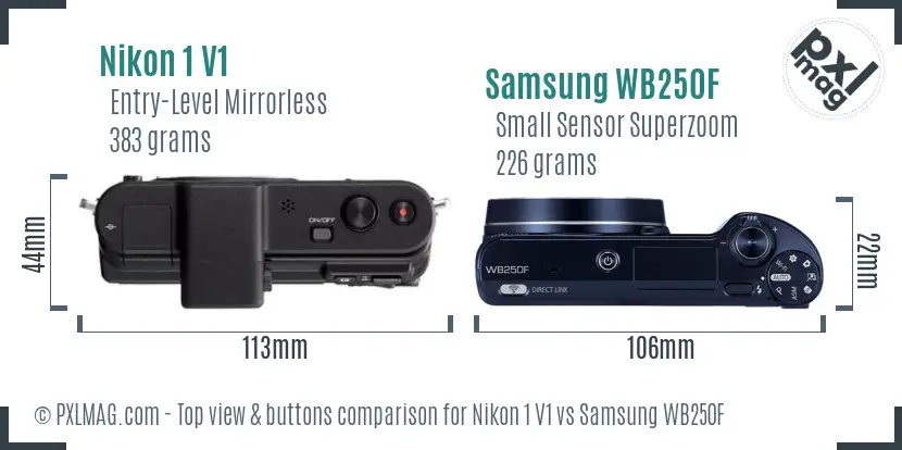 Nikon 1 V1 vs Samsung WB250F top view buttons comparison