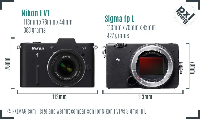 Nikon 1 V1 vs Sigma fp L size comparison