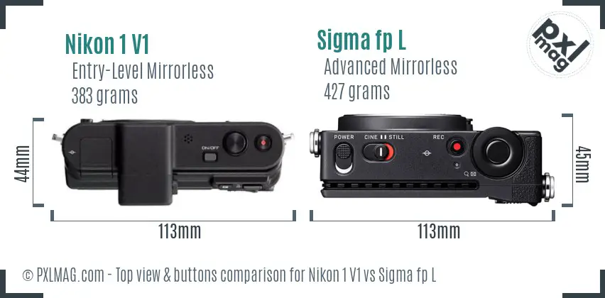 Nikon 1 V1 vs Sigma fp L top view buttons comparison