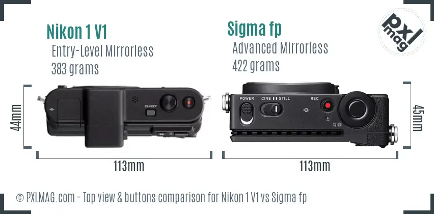 Nikon 1 V1 vs Sigma fp top view buttons comparison