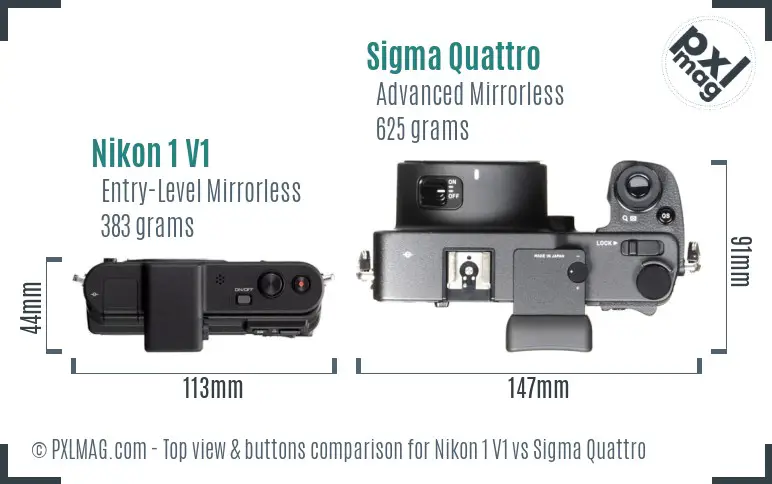 Nikon 1 V1 vs Sigma Quattro top view buttons comparison Nikon 1 V1 vs Sigma Quattro top view buttons comparison