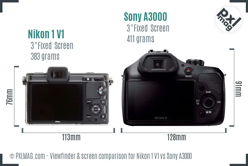 Nikon 1 V1 vs Sony A3000 Screen and Viewfinder comparison
