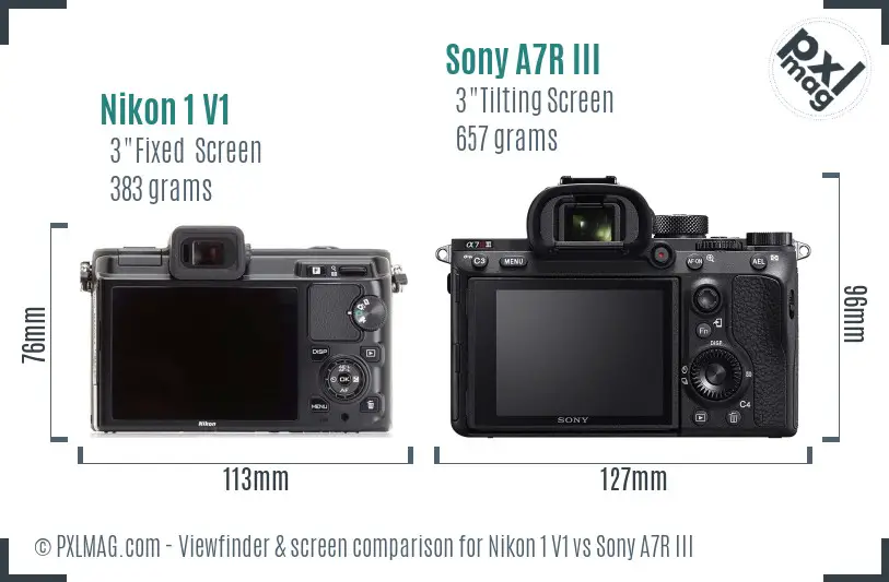 Nikon 1 V1 vs Sony A7R III Screen and Viewfinder comparison