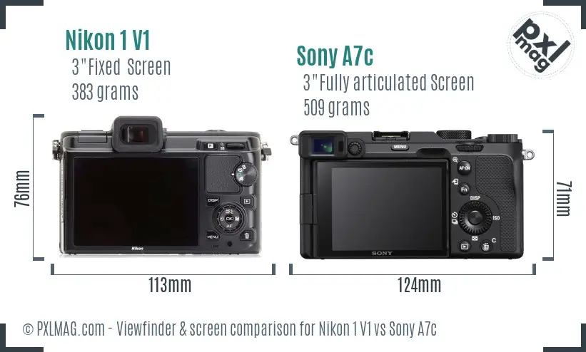 Nikon 1 V1 vs Sony A7c Screen and Viewfinder comparison